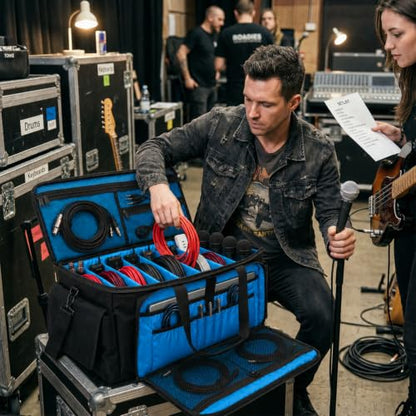 Large DJ Cable Bag Organizer with Laptop Pocket & Adjustable Dividers - color: Navy Blue