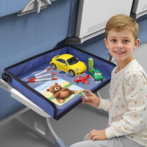 Kids Tray Table Cover, Airplane Tray Cover with Pockets - color: Navy Blue