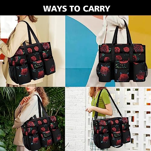 Utility Tote - Water Resistant with 19 Exterior/Interior Pockets - Large Women/Teacher/Work Bag - color: L-black