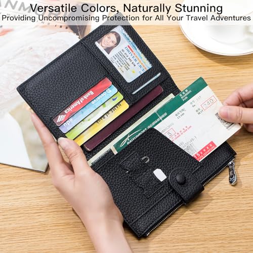 Genuine Leather RFID Blocking Passport Holder Wallet, Multi-Functional Travel Document Organizer with Zipper Pocket, Includes SIM Card Ejector Pin (Dark Khaki) - color: Dark Khaki
