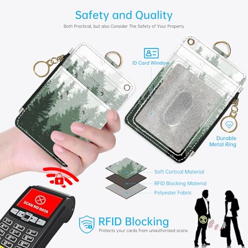 2-in-1 ID Badge Holder & Lanyard Wallet，Cute Zippered Pouch Forest - color: Forest