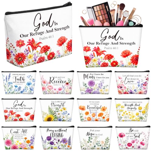 Sweetude 12 Pcs Inspirational Makeup Bags Bulk Christian Gifts Cosmetic Bag - style: Inspirational