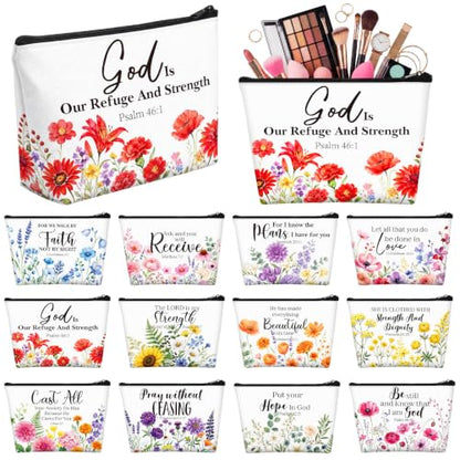 Sweetude 12 Pcs Inspirational Makeup Bags Bulk Christian Gifts Cosmetic Bag - style: Inspirational