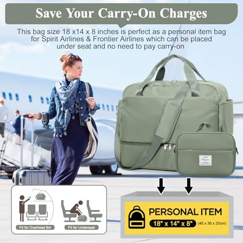 Travel Duffel Bag with Shoes Compartment, Carry-on Weekender Bags for Women - color: Olive Green 3Pcs Set