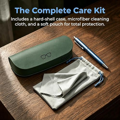 Glasses Case hard shell,3-in-1 Sunglasses Case & Eyeglass Case with Cleaning Cloth & Storage Pouch - color: Green, size: Medium