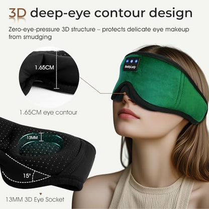 Sleep Mask with Bluetooth Headphone,100% Blackout, Zero Eye Pressure, Green - color: Green