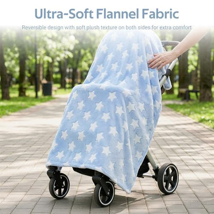 Light Blue Star Print Fleece Throw Blanket, 62x39 Inch Soft Fluffy Plush Blanket, Lightweight Cozy Blanket for Bed, Couch, Sofa, Travel, Home Decor, Gift