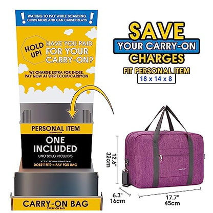Narwey Personal Item Travel Bag, Carry on Foldable Duffle Bag for Women Men - color: ZA-Thick Dark Purple