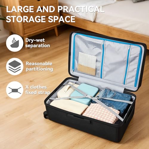 3 Piece Luggage Set with Spinner Wheels Cup Holder, Black - color: Black