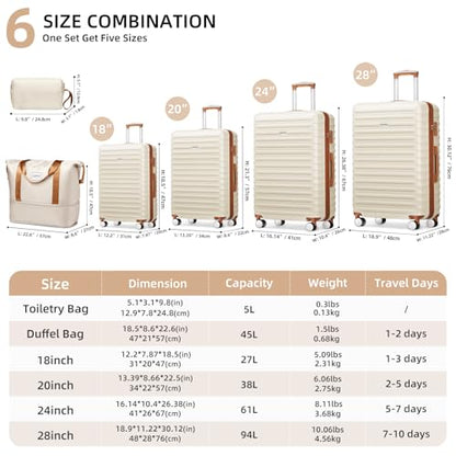 LARVENDER Luggage Sets 6 Piece Expandable Suitcases with Wheels, Black - color: Classic Black ABS, size: 6 Piece Set