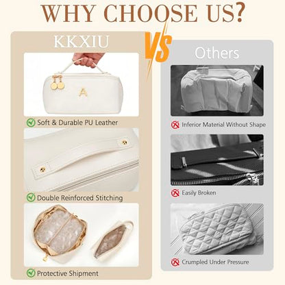 KKXIU Initial Makeup Bag for Women, Personalized Gifts for Women - color: Beige, style: J