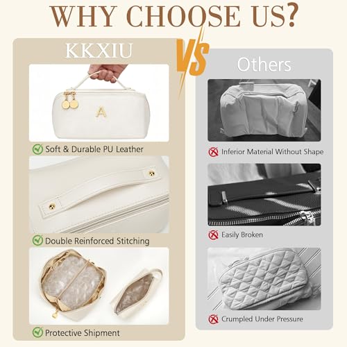 KKXIU Initial Makeup Bag for Women, Personalized Gifts for Women - color: Beige, style: O
