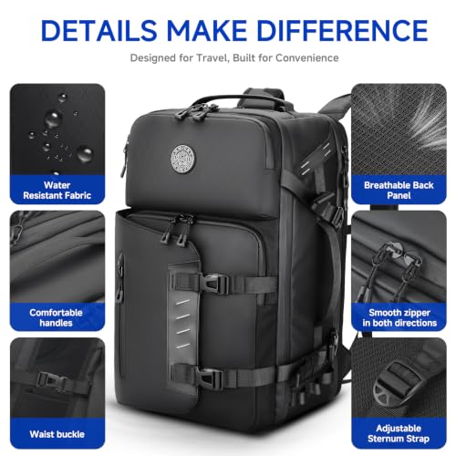 SWICKY Travel Backpack for Men, 40L Carry On Backpack Flight Approved - color: Black, size: Large-40L