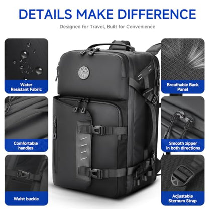 SWICKY Travel Backpack for Men, 40L Carry On Backpack Flight Approved - color: Black, size: Large-40L