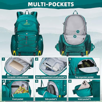 Maelstrom 40L Waterproof Hiking Backpack, Lightweight Travel Daypack - color: Green