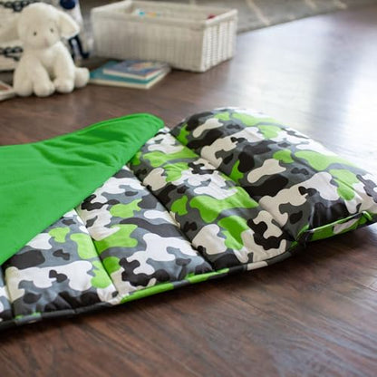 Wildkin Nap Mat with Pillow and Blanket, Preschool Rest Mat - color: 카모 그린