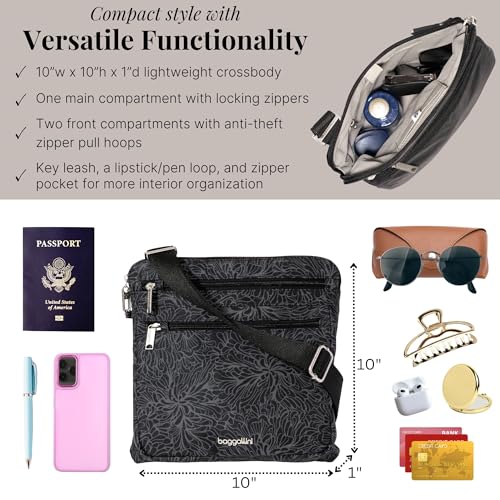 Baggallini Securtex Anti-Theft Large Crossbody - color: Midnight Blossom Print