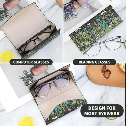 Foldable Glasses Case, Magnetic PU Leahter Sunglasses Case, Cute Hard Shell Folding Eyeglass Cases for Women Kids - color: Black Flowering Shrubs