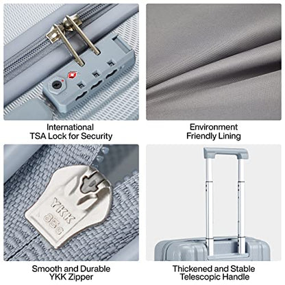 Hanke 24 Inch Luggage Suitcases With Spinner Wheels Lightweight PC Hard Shell Rolling Suitcase With Travel Lock,Checked-Medium 24-Inch(Gray) - color: Grey, size: 24 Inch