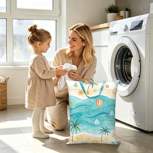 Beach Travel Laundry Bag Washable Dirty Clothes Bag for Gym - color: Beach 2
