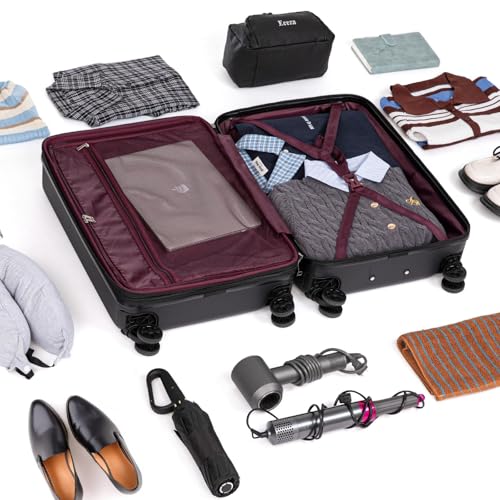 5 Piece Hardshell Luggage Set Spinner Wheels 20/24/28" Black - color: Black, size: 5 piece