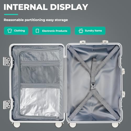 24 Inch Checked Luggage, Hardside Suitcase with TSA Lock - color: White, size: 24 Inch