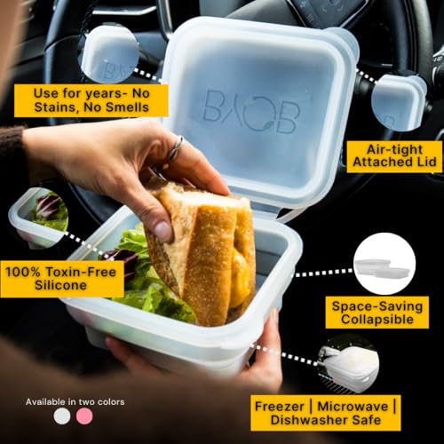 BYOB Collapsible Silicone Food Containers with Attached Lids – Reusable To-Go & Leftover Containers, Platinum Silicone, Leak-Resistant – 4 Pack (White/Pink) - color: White/Pink 4-Pack