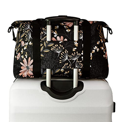 Jadyn Lola Travel Bag, Weekender/Overnight Duffel, Gym Tote Bag for Women, Men - color: Black Floral