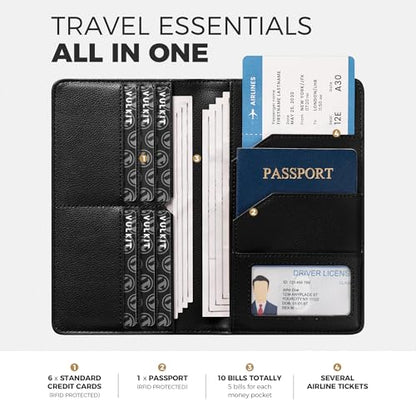 VULKIT Passport Wallet for Travel RFID Blocking Premium Leather - color: Top Grain Black