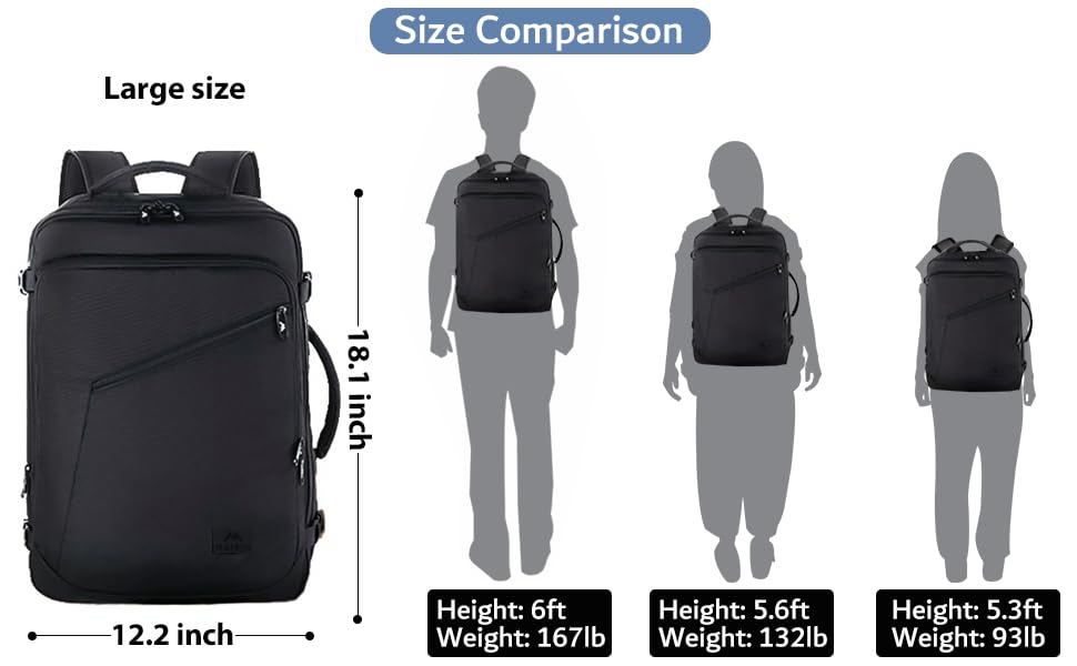 MATEIN Black Mens Travel Backpack, Expandable Carry on Backpack for Women - color: Black, size: Large