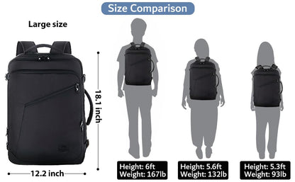 MATEIN Black Mens Travel Backpack, Expandable Carry on Backpack for Women - color: Black, size: Large