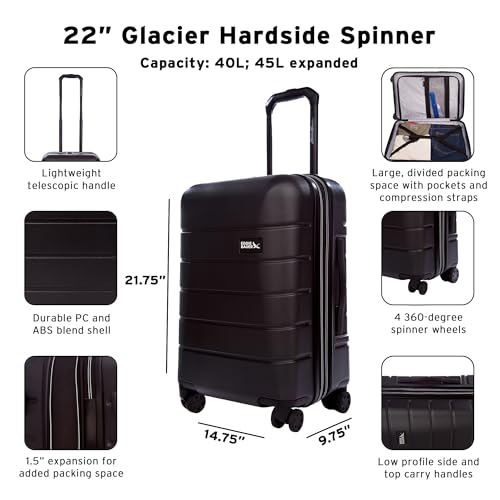 Eddie Bauer Glacier Hardside Spinner Durable PC/ABS Construction 2-Piece Set Suitcase Luggage, Carbon - color: Carbon, size: 2-Piece Luggage Set