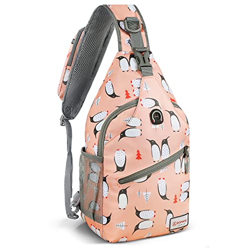 ZOMAKE Sling Bag, Penguin Pink, Nylon, 5 Separate Compartments, 10" iPad Compartment, Anti-Theft, Adjustable Reversible Shoulder Strap, Water Resistant - color: Penguin Pink, size: 8L