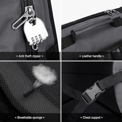 WITZMAN Travel Backpack for Men 35L Carry-on Luggage Bag USB Charging Port - color: Silvery Grey