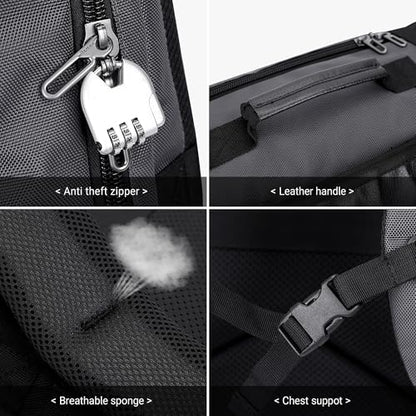 WITZMAN Travel Backpack for Men 35L Carry-on Luggage Bag USB Charging Port - color: Silvery Grey