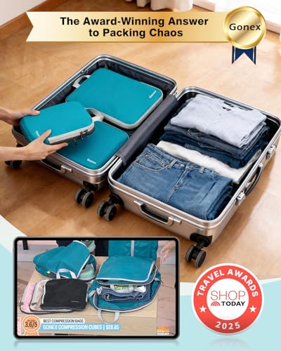 Gonex Compression Packing Cubes, 4-Piece Expandable Travel Organizers - color: 4-Blue, size: 4 Set