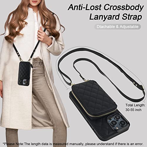 Bocasal Crossbody Wallet Case Card Holder for iPhone 14 Pro Max Black - color: Black