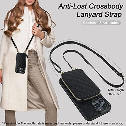 Bocasal Crossbody Wallet Case Card Holder for iPhone 14 Pro Max Black - color: Black