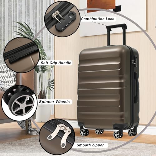 Merax 24 Inch Luggage Set Hardshell ABS Suitcase with Spinner Wheels 2 Packing Cubes Durable Travel Checked Luggage for Weekend Getaways Long Vacations Brown - color: Brown, style: 24 Inch Set