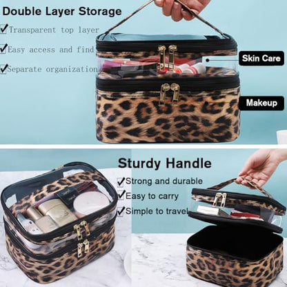 FITINI Makeup Bags Double Layer Travel Storage Cosmetic Cases Make up Organizer Toiletry Bags Water-resistant for Women Makeup Brush Bag,Gradient Green - color: Gradient Green