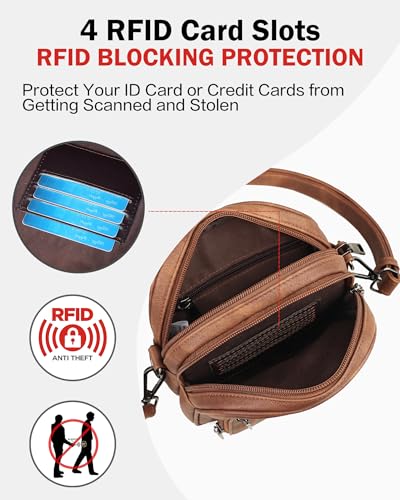 FADEON Small Purses for Women Crossbody Bags, RFID Anti-Theft 4 Card Slots - color: 1 Brown Retro Style