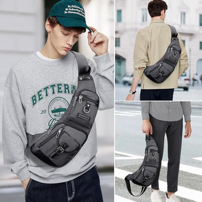 WITZMAN Slim Sling Bag for Men Crossbody Lightweight Chest Bag Casual - color: Silvery Grey
