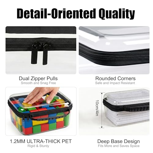 3 Pack Clear Hard Shell Zipper Storage Case Deep Capacity Organizer Pouches - color: Black