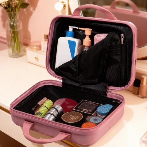 14 Inch ABS Hard Shell Makeup Train Case with Lock Make up Storage Box - color: RoseGold, size: 14 Inch