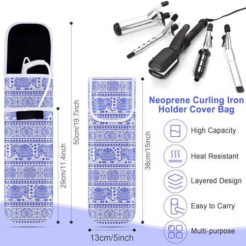 Shappy 2 Pcs Heat Resistant Curling Iron Flat Iron Travel Case,Elephant | Neoprene & Silicone Material, Double-layer Neoprene Pouch & Flexible Silicone Mat for Hot Hair Styling Tools - style: Elephant