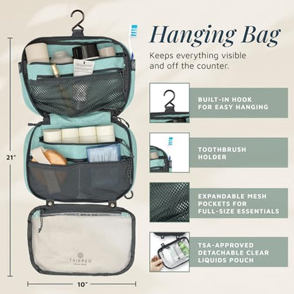 TRIPPED Travel Gear 3-Piece Travel Toiletry Bag Set - color: Dusty Teal Makeup
