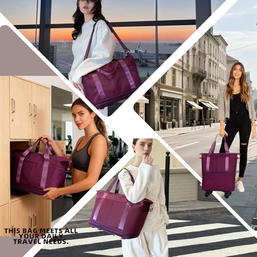 Travel Rolling Duffel Bag with Removable Wheels,Expandable Foldable Carry-On Luggage for Trip or Hospitalization - color: Burgundy‌ Backpack