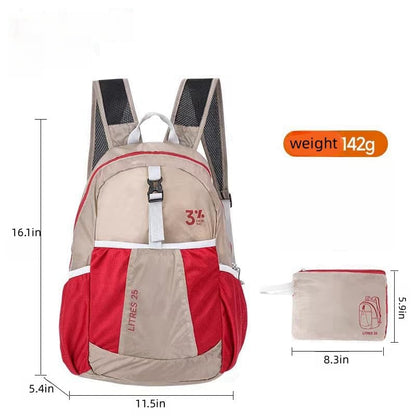 Travel lightweight foldable backpack hiking backpack splash proof compact travel backpack day pack (khaki&red) - color: Khaki&red