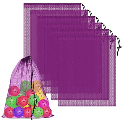 6 Pack Mesh Drawstring Bags with Lock, 14x17 for Gym, Beach, Laundry - color: Purple