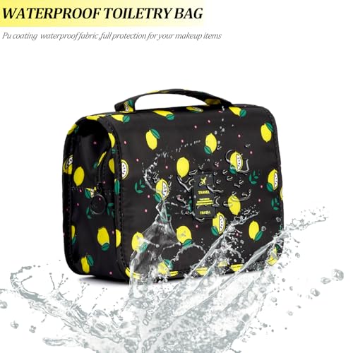 L&FY Hanging Travel Toiletry Bag Women's Cosmetic Organizer Makeup Pouch Men's Dopp Kits With Handle(Grey Lemon) - color: Grey Lemon, size: Compact Size